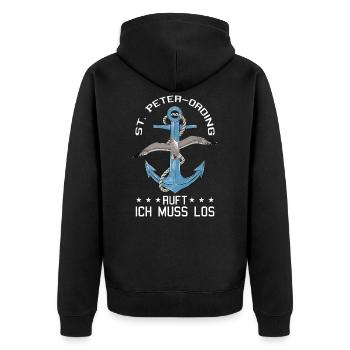 St. Peter-Ording ruft Anker Nordfriesland Seebad - Unisex Premium Bio Zip Hoodie - Schwarz - Hinten - Nico (187cm)