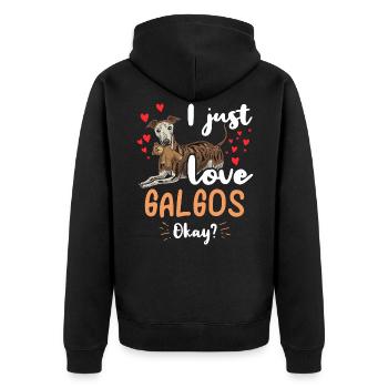Galgo Español dog with plush toy and many - Unisex Premium Organic Zip Hoodie - black - Back - Nico (187cm)