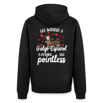 Galgo Español dog with plush toy and many - Unisex Premium Organic Zip Hoodie - black - Back - Nico (187cm)
