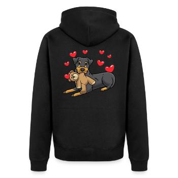 Hunting terrier dog with plush toy and many hearts - Unisex Premium Organic Zip Hoodie - black - Back - Nico (187cm)