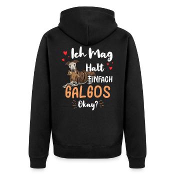 Galgo Espanol - Unisex Premium Bio Zip Hoodie - Schwarz - Hinten - Nico (187cm)