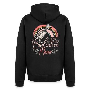 Laufente Laufenten Mama - Unisex Premium Bio Zip Hoodie - Schwarz - Hinten - Nico (187cm)