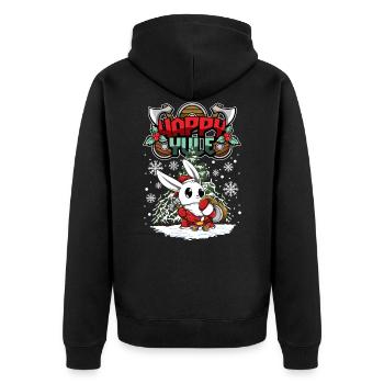 Happy Yule Viking Christmas Rabbit - Unisex Premium Bio Zip Hoodie - Schwarz - Hinten - Nico (187cm)