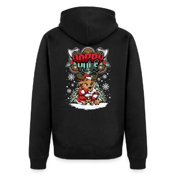 Happy Yule Viking Christmas Deer Stag - Unisex Premium Bio Zip Hoodie - Schwarz - Hinten - Nico (187cm)