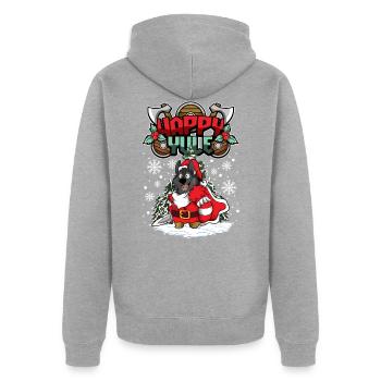 Happy Yule Viking Christmas Wolf - Veste à capuche bio Premium Unisexe - gris chiné - Dos - Nico (187cm)