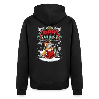 Happy Yule Viking Christmas Fox - Unisex Premium Bio Zip Hoodie - Schwarz - Hinten - Nico (187cm)