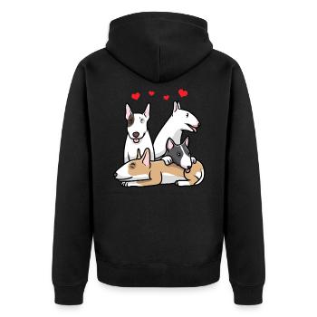 Miniatur Bullterrier Hund - Unisex Premium Bio Zip Hoodie - Schwarz - Hinten - Nico (187cm)