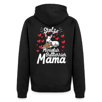 Miniatur Bullterrier Hund mit Kuscheltier - Unisex Premium Bio Zip Hoodie - Schwarz - Hinten - Nico (187cm)