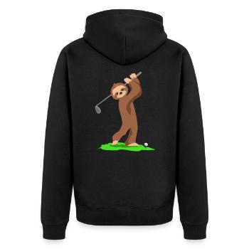 Golf Golfen Sport Geschenk Faultier Sloth - Unisex Premium Bio Zip Hoodie - Schwarz - Hinten - Nico (187cm)