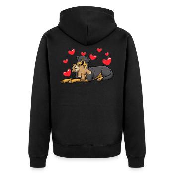 Chien Rottweiler avec jouet en peluche et de nombreux cœurs - Veste à capuche bio Premium Unisexe - noir - Dos - Nico (187cm)