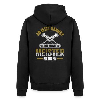 Installateur Meister bestanden Heizungsbauer Heizu - Unisex Premium Bio Zip Hoodie - Schwarz - Hinten - Nico (187cm)