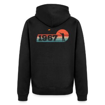 Jahrgang 1967 Tontauben Geburtstagsshirts - Unisex Premium Bio Zip Hoodie - Schwarz - Hinten - Nico (187cm)