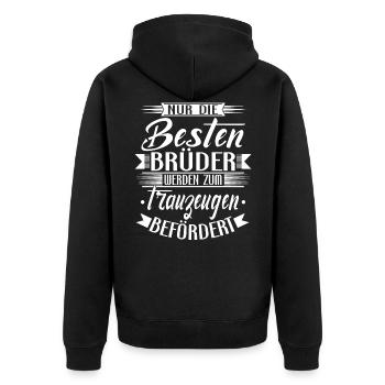 Trauzeuge Hochzeit - Unisex Premium Bio Zip Hoodie - Schwarz - Hinten - Nico (187cm)