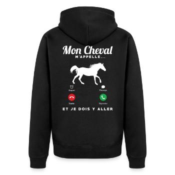Mon cheval m'appelle et je dois y aller téléphone - Veste à capuche bio Premium Unisexe - noir - Dos - Nico (187cm)