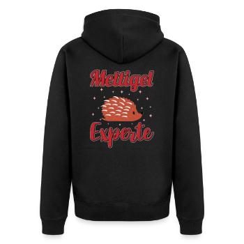 Mettigel Experte Hackfleisch Hackepeter Mett - Unisex Premium Bio Zip Hoodie - Schwarz - Hinten - Nico (187cm)
