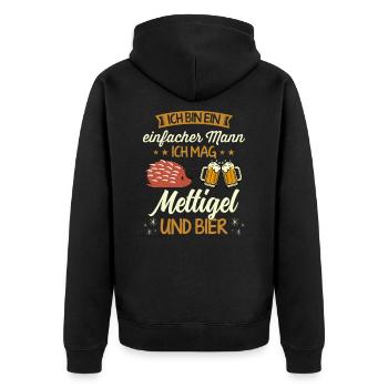 Mettigel und Bier Hackfleisch Hackepeter Mett - Unisex Premium Bio Zip Hoodie - Schwarz - Hinten - Nico (187cm)