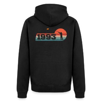 Né en 1993 Clay Pigeons Chemises d’anniversaire - Veste à capuche bio Premium Unisexe - noir - Dos - Nico (187cm)