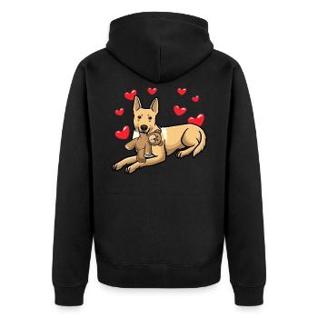 Carolina Dog Hund mit Kuscheltier - Unisex Premium Bio Zip Hoodie - Schwarz - Hinten - Nico (187cm)