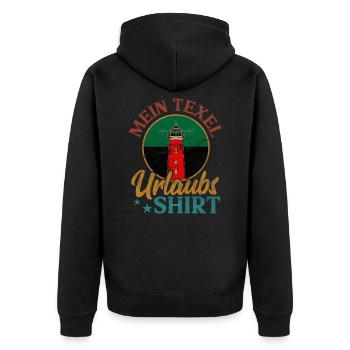 Leuchtturm Holland Insel Texel Urlaubs - Unisex Premium Bio Zip Hoodie - Schwarz - Hinten - Nico (187cm)