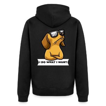 Stubborn Dachshund Dog Teckel Gift - Unisex Premium Organic Zip Hoodie - black - Back - Nico (187cm)