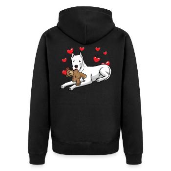 Dogo Argentino dog with plush toy and many - Unisex Premium Organic Zip Hoodie - black - Back - Nico (187cm)