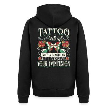 Tatoueur Tatoueur Tatouages - Veste à capuche bio Premium Unisexe - noir - Dos - Nico (187cm)