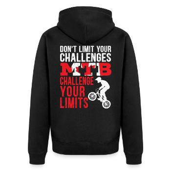 Beschränken Sie Ihre Herausforderungen NICHT MTB Mountainbike - Unisex Premium Bio Zip Hoodie - Schwarz - Hinten - Nico (187cm)