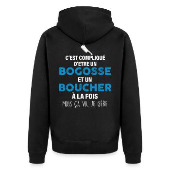 Boucher idée cadeau humour profession boucher - Veste à capuche bio Premium Unisexe - noir - Dos - Nico (187cm)