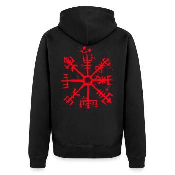 Vegvisir - Viking Compass - Norse Mythology - Unisex Premium Bio Zip Hoodie - Schwarz - Hinten - Nico (187cm)