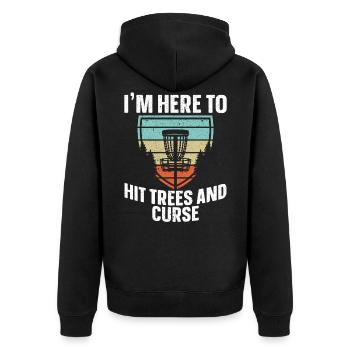 Ich bin hier, um Bäume zu schlagen und Disc-Golf-Player zu verfluchen - Unisex Premium Bio Zip Hoodie - Schwarz - Hinten - Nico (187cm)
