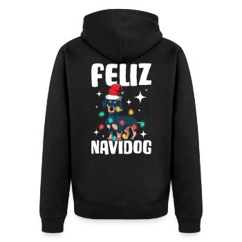 Dackel Feliz Navidog Weihnachtshund Geschenk - Unisex Premium Bio Zip Hoodie - Schwarz - Hinten - Nico (187cm)