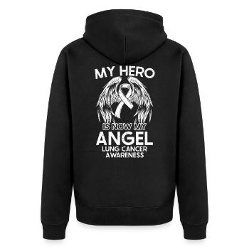 Mein Held ist jetzt mein Engel Lungenkrebs Bewusstsein - Unisex Premium Bio Zip Hoodie - Schwarz - Hinten - Nico (187cm)