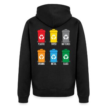 Abfallsammler für die Abfallwirtschaft recyceln - Unisex Premium Bio Zip Hoodie - Schwarz - Hinten - Nico (187cm)