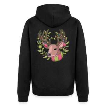 Reindeer Christmas Day Xmas Happy Holiday Santa - Unisex Premium Organic Zip Hoodie - black - Back - Nico (187cm)