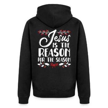Jesus ist der Grund für die Weihnachtszeit - Unisex Premium Bio Zip Hoodie - Schwarz - Hinten - Nico (187cm)