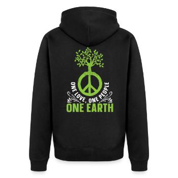 One Love One People One Earth Weltfriedenstag - Unisex Premium Bio Zip Hoodie - Schwarz - Hinten - Nico (187cm)