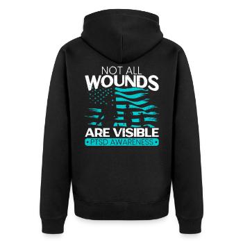 Nicht alle Wunden sind sichtbare PTBS-Belastungsstörung - Unisex Premium Bio Zip Hoodie - Schwarz - Hinten - Nico (187cm)