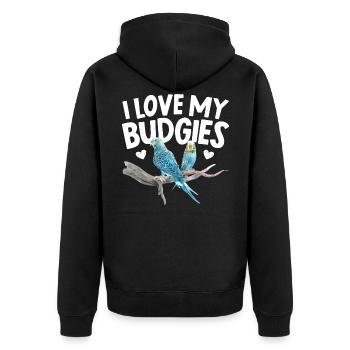 Ich liebe meine Wellensittiche Vogelbeobachtung Wellensittich Vogelbeobachtung - Unisex Premium Bio Zip Hoodie - Schwarz - Hinten - Nico (187cm)