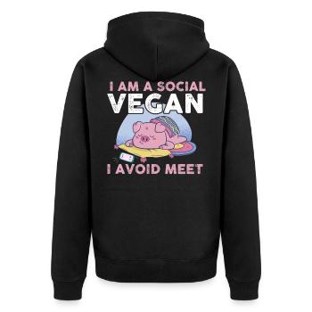 I Am a Social Vegan I Avoid Meet Vegan Gift - Unisex Premium Organic Zip Hoodie - black - Back - Nico (187cm)