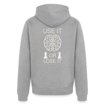 Pièces d’échecs Chess Player Club - Veste à capuche bio Premium Unisexe - gris chiné - Dos - Nico (187cm)