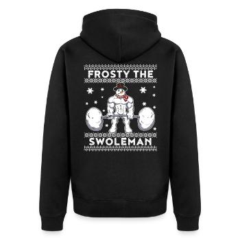 Frosty The Swoleman Schneemann Geschenk - Unisex Premium Bio Zip Hoodie - Schwarz - Hinten - Nico (187cm)