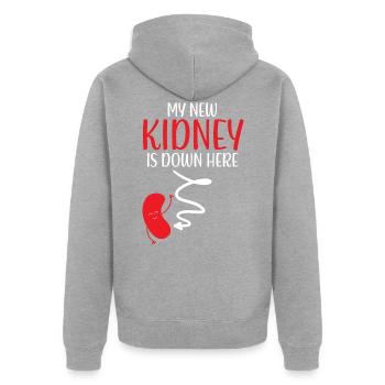 Meine neue Niere ist hier Transplantation Organ Empfänger - Unisex Premium Bio Zip Hoodie - Grau meliert - Hinten - Nico (187cm)