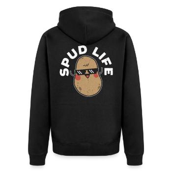 Spud Life Potato Vegan Root Vegetable Vegetarian - Unisex Premium Organic Zip Hoodie - black - Back - Nico (187cm)