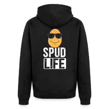Spud Life Potato Vegan Root Vegetable Vegetarian - Unisex Premium Organic Zip Hoodie - black - Back - Nico (187cm)
