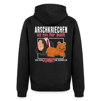 arbeiter meme arschkriechen is nix für mich be you - Unisex Premium Bio Zip Hoodie - Schwarz - Hinten - Nico (187cm)