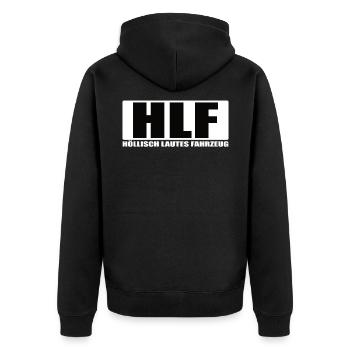 HLF Freiwillige Feuerwehr Feuerwehrfahrzeug - Unisex Premium Bio Zip Hoodie - Schwarz - Hinten - Nico (187cm)