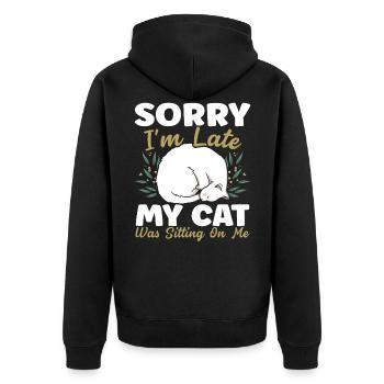 Désolé je suis en retard mon chat était assis sur moi chat drôle - Veste à capuche bio Premium Unisexe - noir - Dos - Nico (187cm)