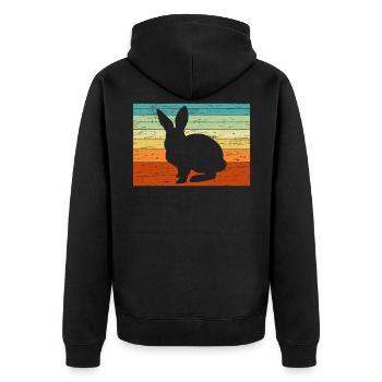Retro Kaninchen Vintage Liebhaber Flauschiges Haustier Tier - Unisex Premium Bio Zip Hoodie - Schwarz - Hinten - Nico (187cm)