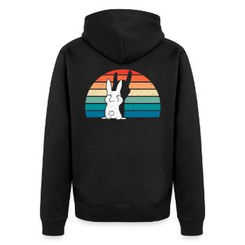 Retro Kaninchen Vintage Flauschiges Haustier - Unisex Premium Bio Zip Hoodie - Schwarz - Hinten - Nico (187cm)