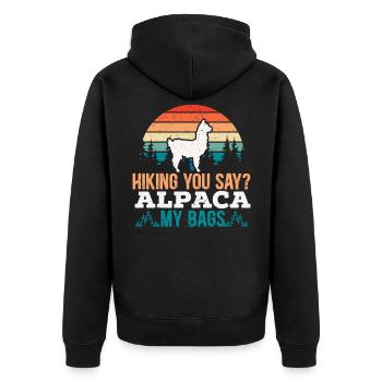 Hiking You Say Alpaca My Bags Day Climbing Llama - Unisex Premium Organic Zip Hoodie - black - Back - Nico (187cm)